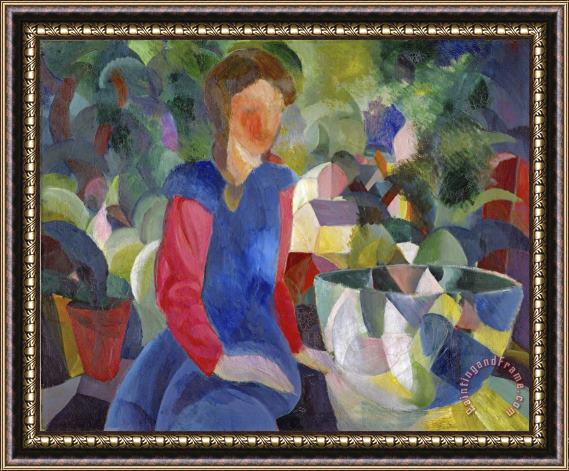 August Macke Woman with Fishbowl (gemalde Madchen Mit Fischglas) Framed Painting
