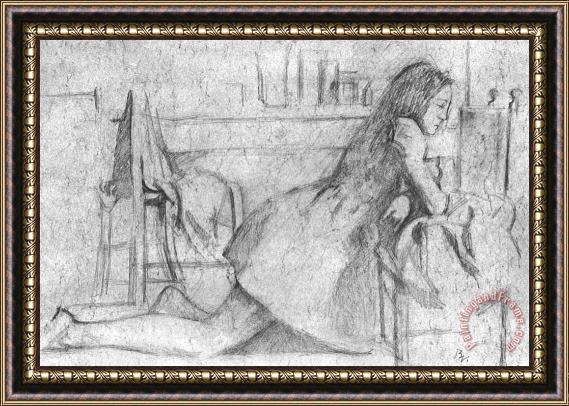 Balthasar Klossowski De Rola Balthus Girl Kneeling Her Arms on a Chair Framed Painting