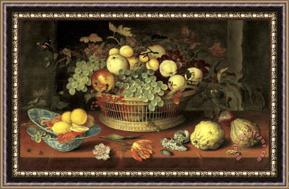Balthasar Van Der Ast Still Life with Basket of Fruit Framed Print