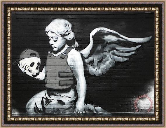 Banksy Cherub And Skull Framed Painting
