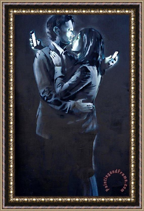 Banksy Mobile Lovers Framed Painting