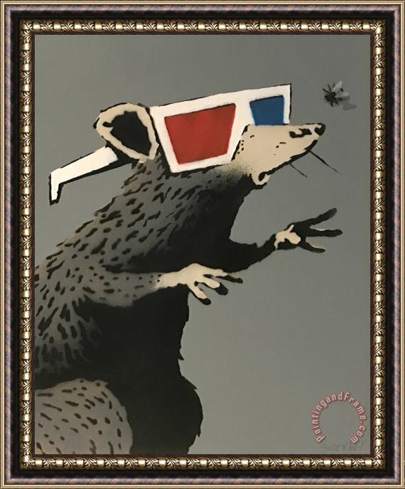 Banksy Rat with 3d Glasses, 2010 Framed Print
