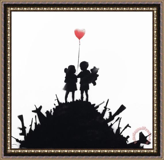 Banksy Victory Bomb Children Red Framed Print