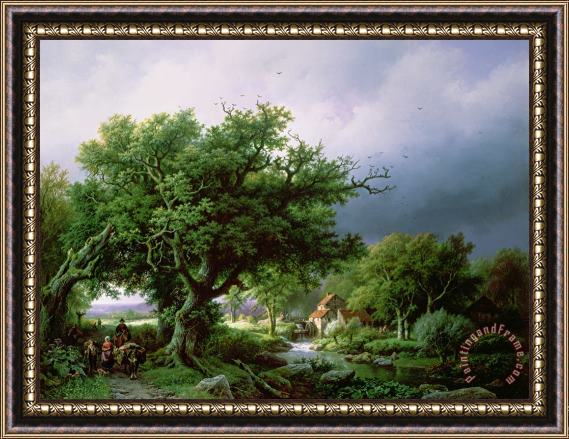 Barend Cornelis Koekkoek Landscape with a Mill Framed Print
