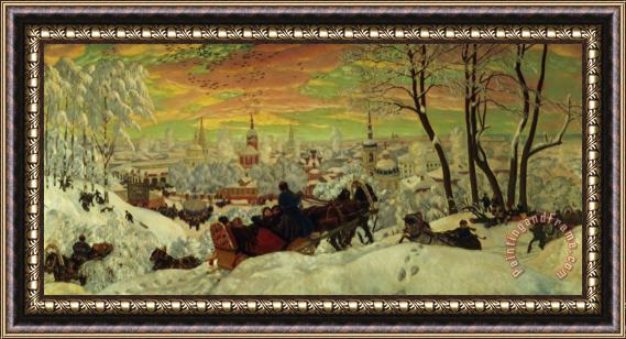 Boris Mihajlovic Kustodiev Arriving for the Holidays Framed Painting