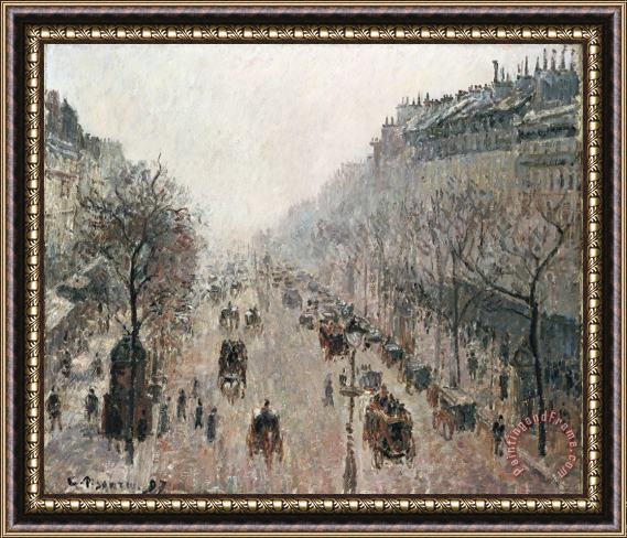 Camille Pissarro Boulevard Montmartre on a Sunny Foggy Morning Framed Painting