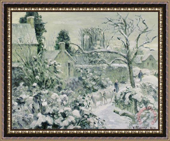 Camille Pissarro Effect of Snow with Cows at Montfoucault Framed Painting