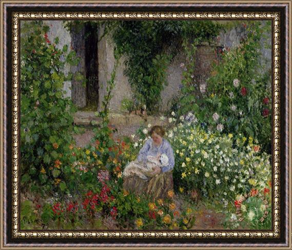 Camille Pissarro Mother and Child in the Flowers Framed Painting