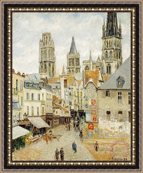 Camille Pissarro Rue De L'epicerie in Rouen on a Gray Morning Framed Print