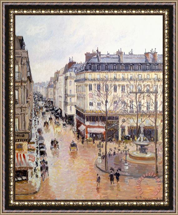 Camille Pissarro Rue Saint Honore Afternoon Rain Effect Framed Print