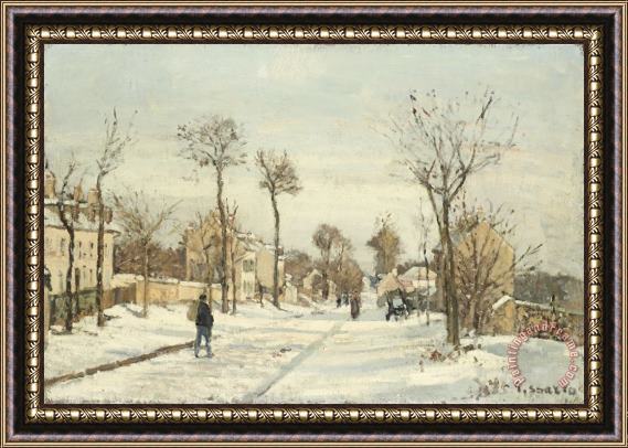 Camille Pissarro Snowy Road, Louveciennes Framed Print