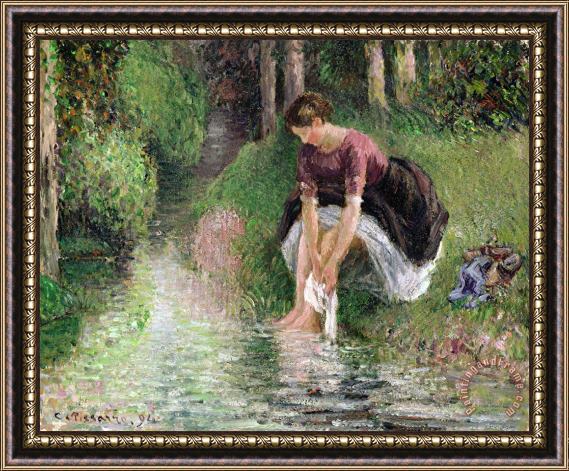 Camille Pissarro Woman Washing Her Feet in a Brook Framed Print