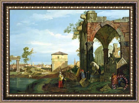 Canaletto Capriccio with Motifs from Padua Framed Painting