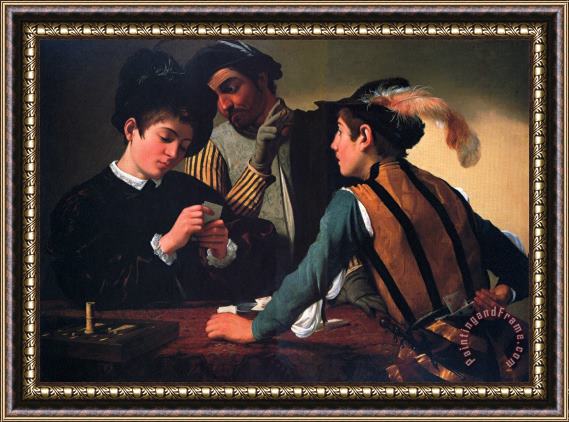 Caravaggio Card Sharps 1594 Framed Painting