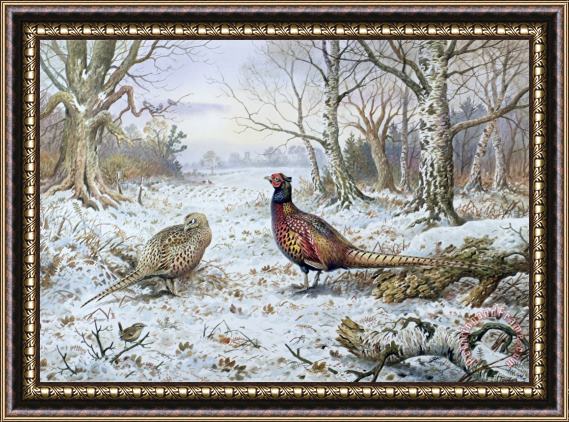 Carl Donner Pair of Pheasants with a Wren Framed Painting