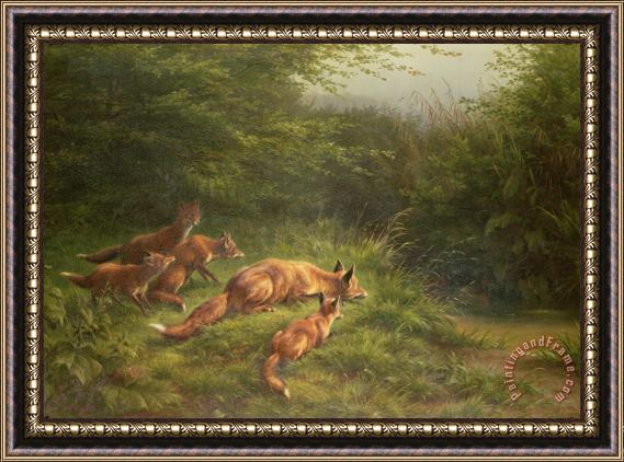 Carl Friedrich Deiker  Foxes waiting for the prey Framed Painting