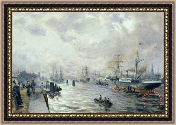 Carl Rodeck Sailing Ships in the Port of Hamburg Framed Print