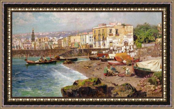 Carlo Brancaccio Fishing Boats on the Beach at Marinella Naples Framed Print