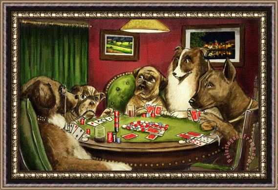cassius marcellus coolidge Dogs Playing Poker I Framed Painting