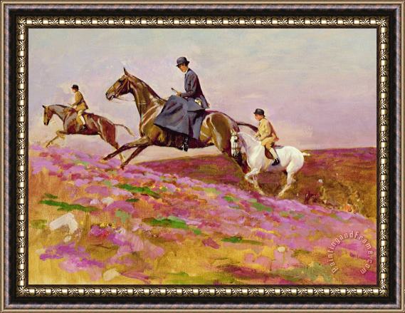 Cecil Charles Windsor Aldin Lady Currie with Her Sons Bill and Hamish Hunting on Exmoor Framed Print
