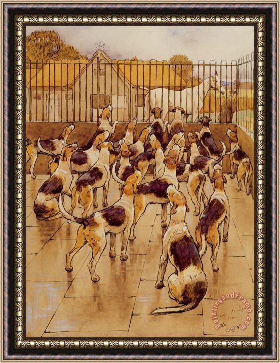Cecil Charles Windsor Aldin The Hounds began suddenly to howl in chorus Framed Painting