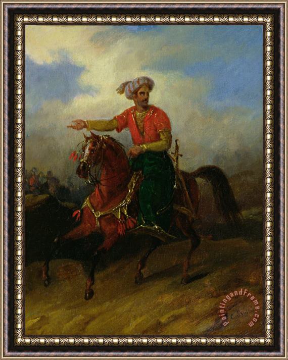 Charles Bellier  An Ottoman on Horseback Framed Painting