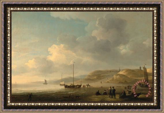 Charles Brooking The Coast Near Scheveningen with Fishing Pinks on The Shore Framed Print