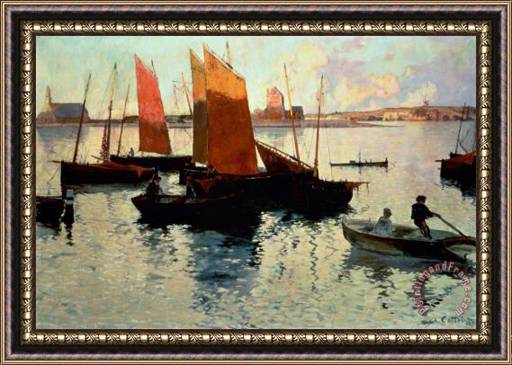 Charles Cottet Evening Light at the Port of Camaret Framed Painting