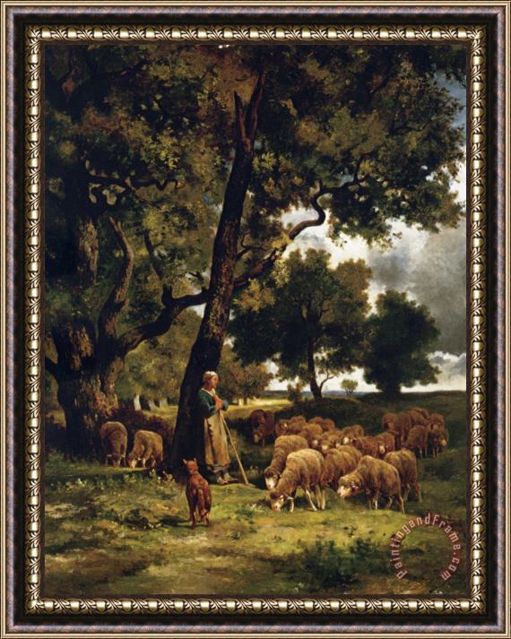 Charles Emile Jacque The Shepherdess And Her Flock Framed Print Charles Emile Jacque The Shepherdess And Her Flock Framed Print