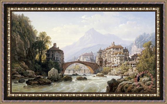 Charles Euphrasie Kuwasseg Le Vieux Pont Romain De St. Martin, Italy Framed Print