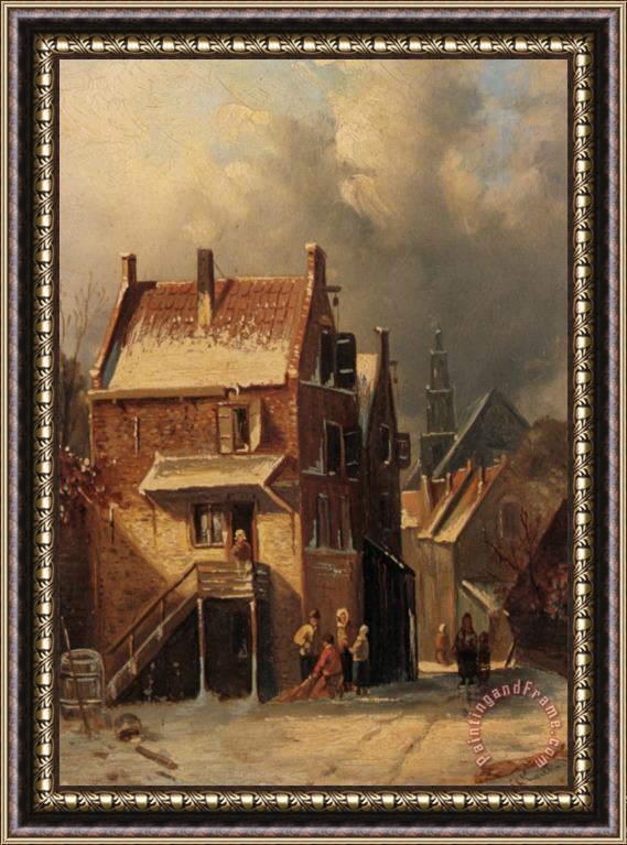 Charles Henri Joseph Leickert Outskirts of a Town in Winter Framed Painting