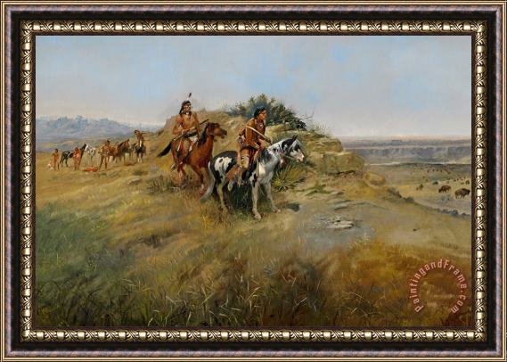 Charles Marion Russell Buffalo Hunt Framed Painting