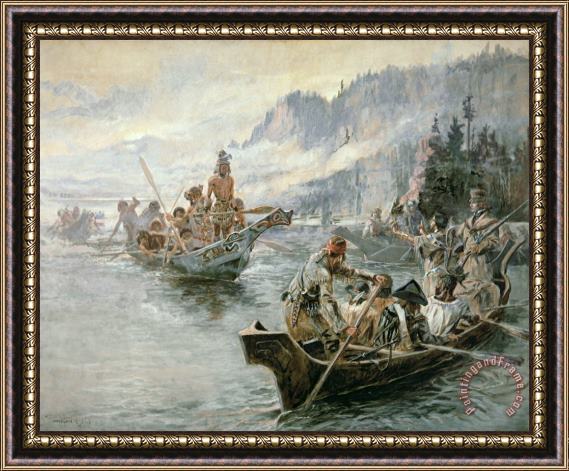 Charles Marion Russell Lewis and Clark on the Lower Columbia River Framed Print