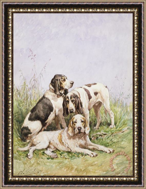 Charles Oliver de Penne A Group of French Hounds Framed Painting