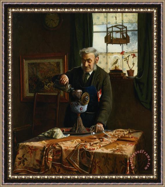 Charles Spencelayh Filling The Lamp Oil Framed Print