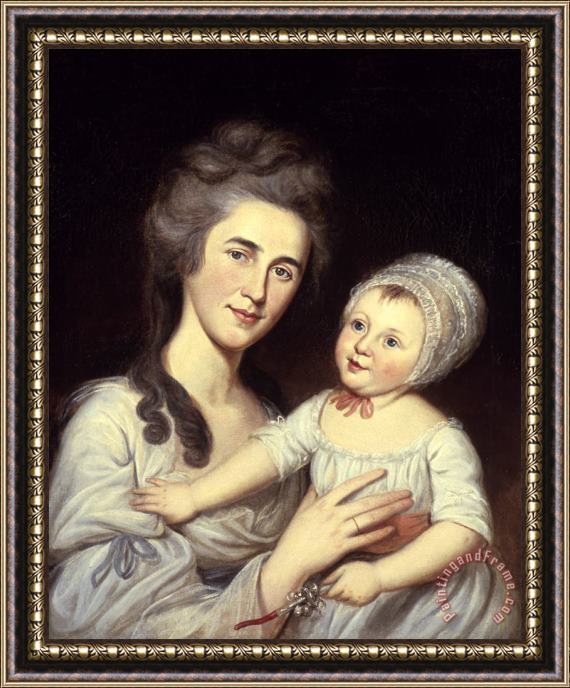 Charles Willson Peale Portrait of Mrs Robert Milligan (sarah Cantwell Jones) And Her Daughter Catherine Mary Framed Painting