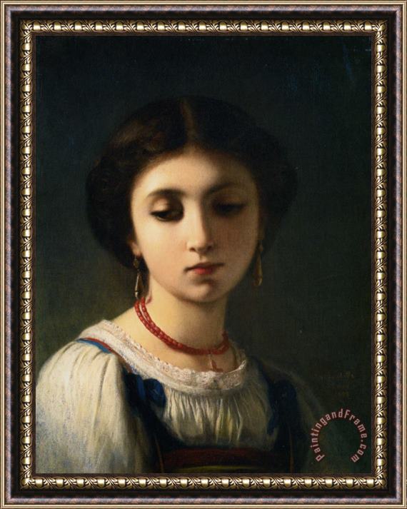 Charles Zacharie Landelle Portrait of a Young Italian Girl Framed Painting