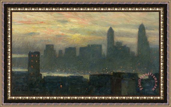 Childe Hassam Manhattans Misty Sunset Framed Painting