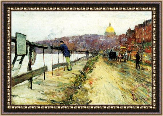 Childe Hassam River And Beacon Hill Framed Painting