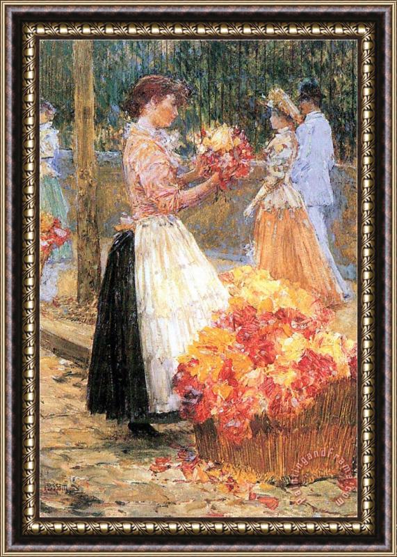 Childe Hassam Woman Sells Flowers Framed Painting