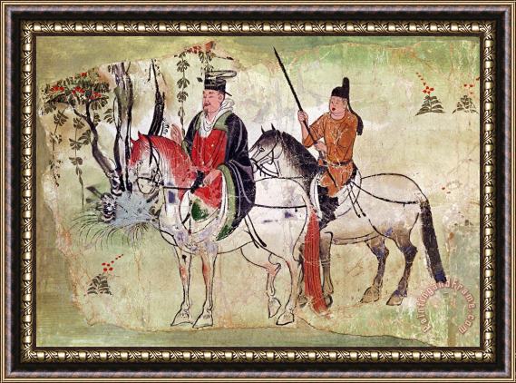 Chinese School Two Horsemen in a Landscape Framed Painting