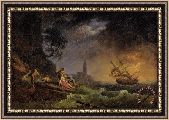 Claude Joseph Vernet Shipwreck on Stormy Sea Framed Painting