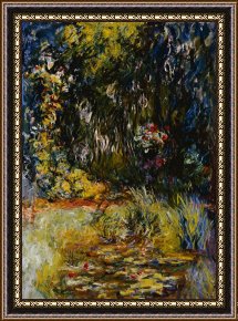 Around The Corner Framed Prints - Corner of a Pond with Waterlilies by Claude Monet