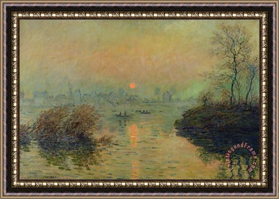 Claude Monet Sun Setting over the Seine at Lavacourt Framed Print