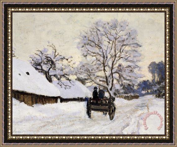 Claude Monet The Carriage- The Road To Honfleur Under Snow Framed Painting