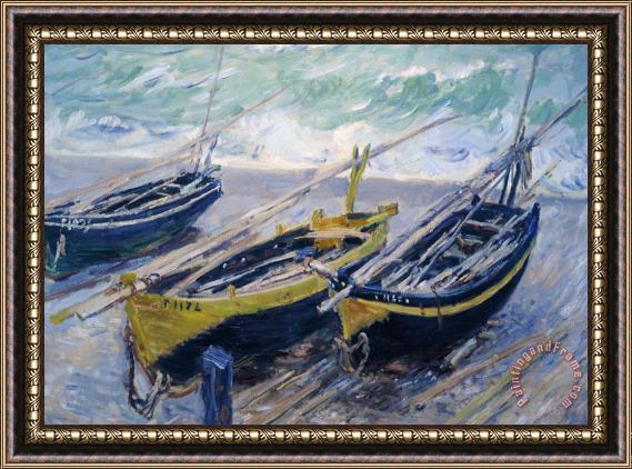 Claude Monet Three Fishing Boats Framed Painting