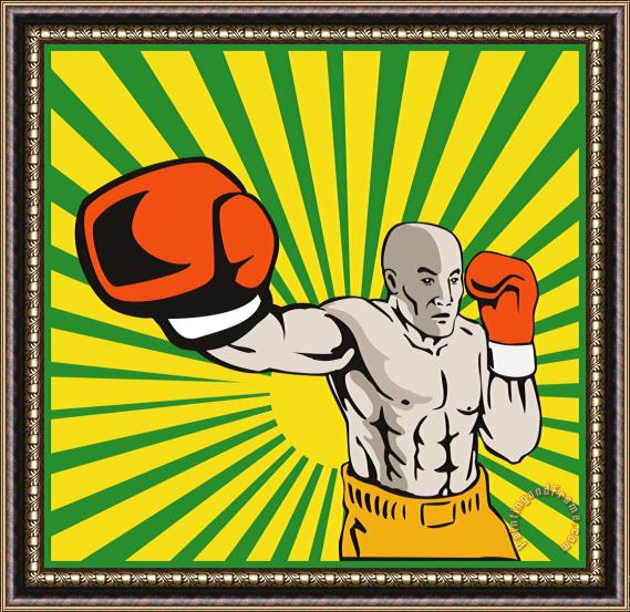 Collection 10 Boxer Boxing Jabbing Front Framed Painting