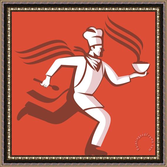Collection 10 Chef Cook Baker Running With Soup Bowl Framed Painting