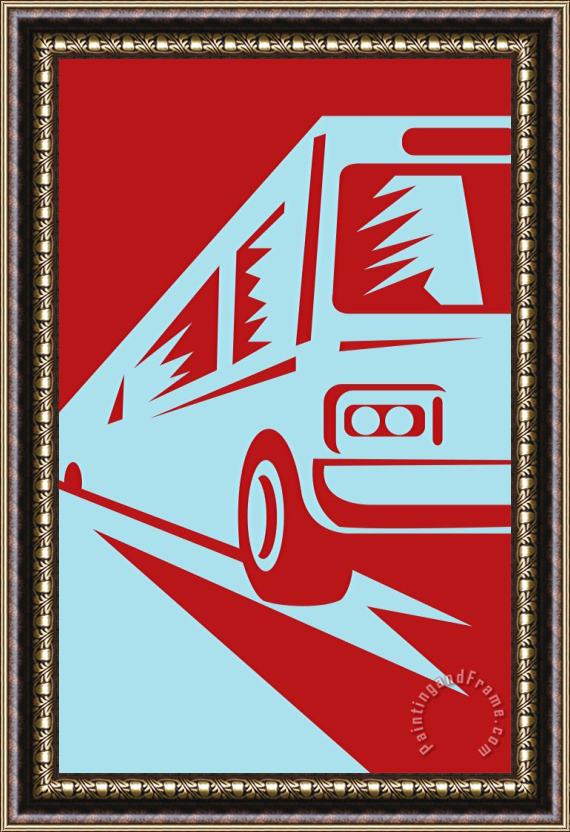 Collection 10 Coach Bus Coming Up Framed Painting