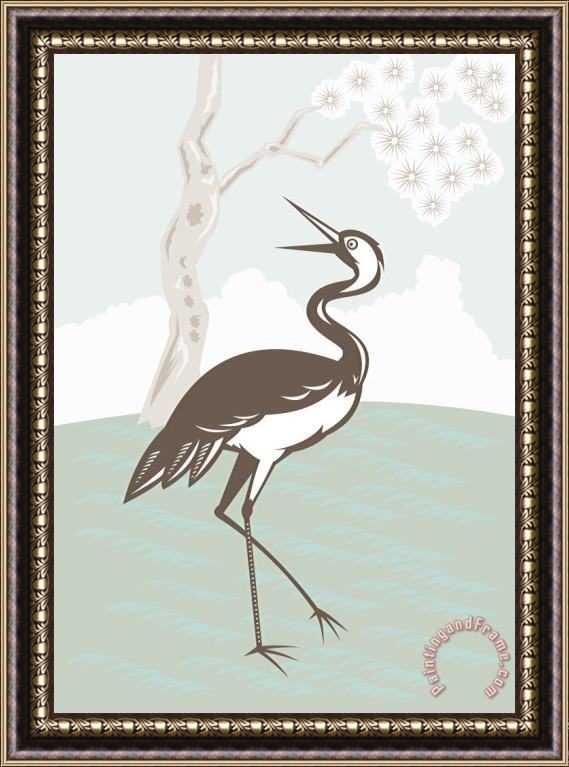 Collection 10 Crane looking up tree in background Framed Painting